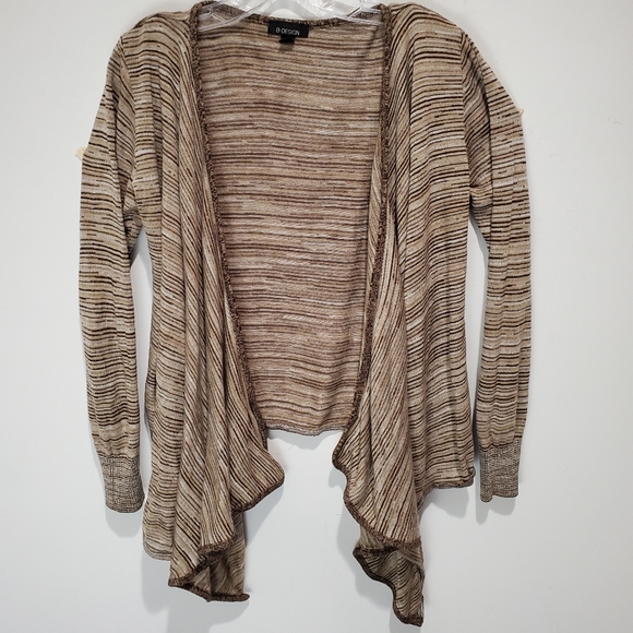B Design Long Sleeve Open Front Drape Cardigan Sweater Striped Size L EUC - Picture 2 of 8